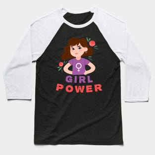 An Amazing Art Of Girl With Red Roses Shows The Girl Power Baseball T-Shirt